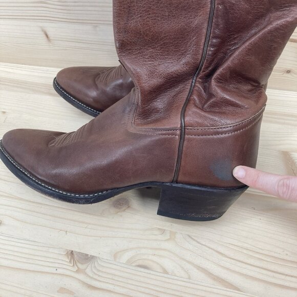 Tony Lama VTG Cowboy Boots Womens Size 7 Brown Leather Western Rodeo Pointed Toe - Picture 12 of 16